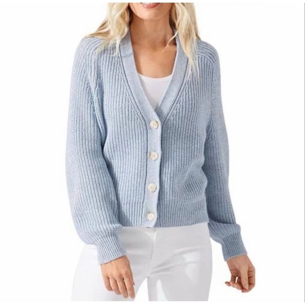 Tommy Bahama $148 Women's Cabana Solstice Cardigan Sweater Wool Blend Blue M NEW